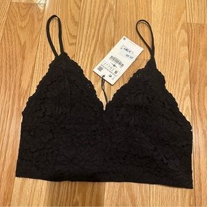ZARA Black Lace Floral Crop Top Tank Top Bralette